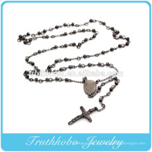 Chapado en vacío Negro Jesús Cruz Virgen María Cristiano 4 mm Rosario Collar de perlas Joyería